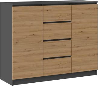 Oggi Lugo 2D4S 120cm Anrichte in Anthrazit mit Eiche Handwerkskunst - Modernes Design Möbel für Wohnzimmer - Stilvolle Aufbewahrungsoption mit Schubladen