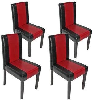 4er-Set Esszimmerstuhl Stuhl Küchenstuhl Littau ~ Kunstleder, schwarz-rot, dunkle Beine