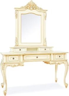 Casa Padrino Luxus Barock Schminktisch mit Spiegel Creme / Beige - Prunkvolle Barockstil Schminkkommode mit Wandspiegel - Luxus Schlafzimmer Möbel im Barockstil - Barock Möbel