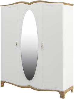 Kleiderschrank "Tiffanie" Spiegelschrank 3-türig 182cm Weiß Eiche Provence