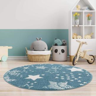 carpet city Kinderteppich - Sterne Sternen-Himmel 160 cm Rund Blau - Kinderzimmer Teppich Modern