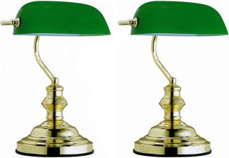 2er Set Retro / Vintage Tischlampe ANTIQUE, Bankerlamp, Messing, Glasschirm grün