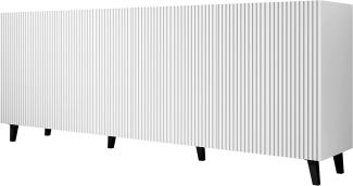 Kommode Fusbo 200, Farbe: Weiß / Weiß + Schwarz, 201x83x42cm