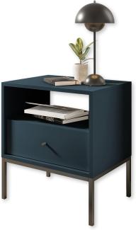 INES Nachttisch mit Metallgestell, Blau - Moderner Nachtschrank mit Schublade und offenem Ablagefach - 54 x 57 x 39 cm (B/H/T)