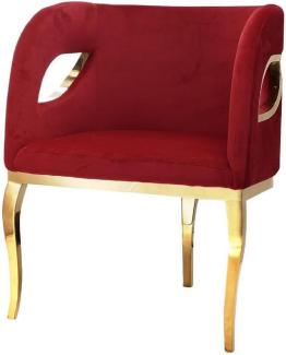 Casa Padrino Luxus Samt Sessel Rot / Gold 78 x 55 x H. 59 cm - Wohnzimmer Sessel - Hotel Sessel - Wohnzimmer Möbel - Luxus Möbel - Wohnzimmer Einrichtung - Luxus Einrichtung - Möbel Luxus