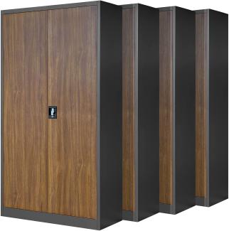 Jan Nowak 4er Set Aktenschrank C001H Büroschrank Metallschrank Stahlschrank Werkzeugschrank Stahlblech Pulverbeschichtet Flügeltürschrank Abschließbar 195 cm x 90 cm x 40 cm (anthrazit/holzoptik)