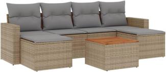 vidaXL 7-tlg. Garten-Sofagarnitur mit Kissen Beige Poly Rattan