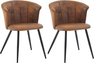 MEUBLE COSY Esszimmerstühle 2er Set Küchenstuhl Retro Polsterstuhl mit Armlehne Sessel aus Vintage Künstlich Wildledersitz Metallbeine Braun, 55x58x75. 5cm