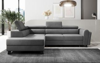 Designer Sofa Kira mit Schlaf- und Klappfunktion Samt Grau Links