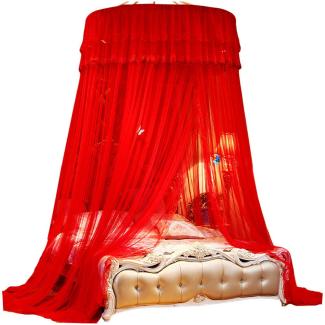 Kaiyei Moskitonetz Universal Himmelbett für Doppel, Einzel, Kinderbetten, Prinzessin Betthimmel Rund mit Klebehaken Schlafzimmer Schmetterling Dekoration Schlafzimmer Romantisch Palast Rot 120cm×200cm