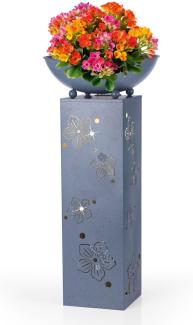 Hoberg LED Pflanzsäule 3D im Blumen-Design in Beton-Optik | Abnehmbare Pflanzschale (Ø 34cm) | Für drinnen und draußen geeignet | Integrierte Beleuchtung, 6h Timer, kabellos