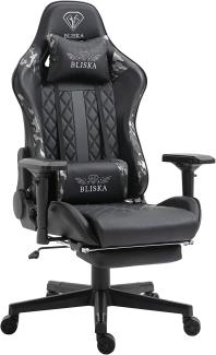 Gaming Stuhl Chair Racing mit Fußstütze und ergonomsichen 4D-Armlehnen Schwarz/Military -Grau