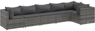 6-tlg. Garten-Lounge-Set mit Kissen Grau Poly Rattan 3308106