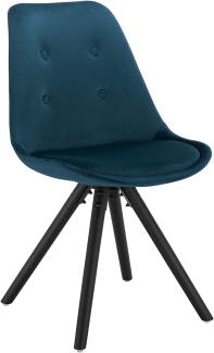WOLTU® BH196bl-1 1 Stück Esszimmerstuhl, Sitzfläche aus Samt, Design Stuhl, Küchenstuhl, Holzgestell, Blau