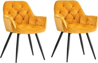 Greneric 2X Sessel Esszimmerstuhl aus Stoff (Samt) Wohnzimmerstuhl Farbauswahl Retro Design Armlehnstuhl Stuhl mit Rückenlehne Sessel Metallbeine Schwarz (Gold, 2)…
