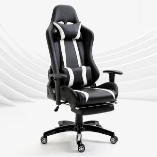 SVITA Gaming Stuhl Bürostuhl Schreibtischstuhl Drehstuhl Fußablage schwarz weiß