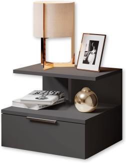 PEDRO Nachttisch hängend, Graphit - Schwebender Nachtschrank mit Schublade und offenem Ablagefach - 40 x 31 x 35 cm (B/H/T)