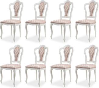 Casa Padrino Luxus Barock Esszimmer Stuhl 8er Set mit Muster Rosa / Weiß - Prunkvolle Barockstil Küchen Stühle - Luxus Esszimmer Möbel im Barockstil - Edel & Prunkvoll