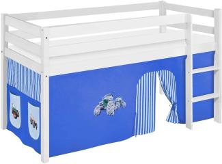 Lilokids 'Jelle' Spielbett 90 x 200 cm, Trecker Blau, Kiefer massiv, mit Vorhang