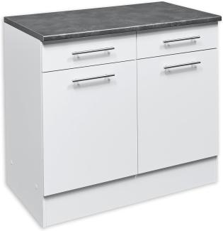 EDDY Moderner Küchenunterschrank in Weiß matt, Metallic Grau - Geräumiger Unterschrank Küche mit viel Stauraum - 100 x 90 x 60 cm (B/H/T)