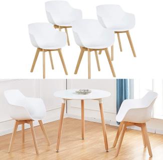 H. J WeDoo 4er-Set Wohnzimmerstuhl Esszimmerstuhl mit Armlehne und Buchenholz Retro Design Stuhl für Büro Lounge Küche Wohnzimmer (Weiß)