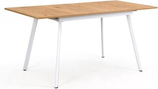 B&D home Esstisch ausziehbar, ausziehbarer Küchentisch für 4-6 Personen, Holztisch, Metallgestell weiß, für Esszimmer, Küche, Skandinavische Design, 120-160x80 cm, Eiche Optik
