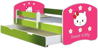 ACMA Kinderbett Jugendbett mit Einer Schublade und Matratze Grün mit Rausfallschutz Lattenrost II 140x70 160x80 180x80 (16 Sweet Kitty 2, 140x70 + Bettkasten)