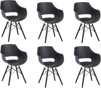 SAM 6er Set Schalenstuhl Lea, Schwarz, ergonomisch geformte Sitzschale aus Kunststoff, bequemer Esszimmerstuhl im Retro-Design, Holzgestell schwarz