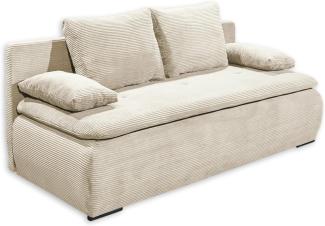 JAREK Bequemes Schlafsofa in Cord-Optik mit Bettkasten, Cream - Ausziehbares Sofa mit Schlaffunktion - 208 x 102 x 95 cm (B/H/T)