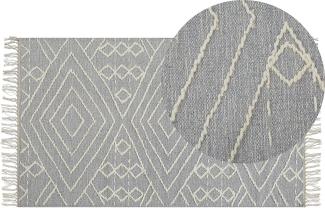 Teppich Baumwolle grau weiß 80 x 150 cm geometrisches Muster Kurzflor KHENIFRA