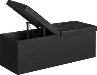 SONGMICS Sitzbank, Sitztruhe, faltbar, Aufbewahrungsbox, 120 Liter, mit aufklappbarem Deckel, gepolstert, mit Metallgestell, 110 x 38 x 38 cm, schwarz LSF75BK