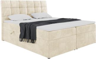 MEBLINI Boxspringbett DRAGO 180x200 cm mit Bettkasten - H3/Beige Samt Polsterbett - Doppelbett mit Topper & Taschenfederkern-Matratze