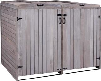 XL 2er-/4er-Mülltonnenverkleidung HWC-H74, Mülltonnenbox, erweiterbar 126x158x98cm Holz MVG ~ anthrazit-grau