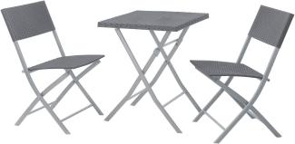 SVITA Polyrattan Bistro-Set Balkonset Klappmöbel Stuhl Tisch Gartenmöbel Grau