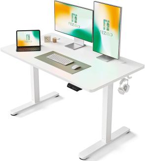 FEZIBO Schreibtisch Höhenverstellbar Elektrisch, 120 x 60 cm Stehschreibtisch mit Memory-Steuerung und Anti-Kollisions Technologie, Weiß Rahmen/Weiß Oberfläche