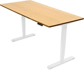 Desktopia Pro - Elektrisch höhenverstellbarer Schreibtisch / Ergonomischer Tisch mit Memory-Funktion, 5 Jahre Garantie - (Bambus Echtholz, 180x80 cm, Gestell Weiß)