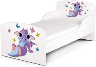 Leomark Kinderbett 70x140 cm, Babydrache, mit Matratze und Lattenrost