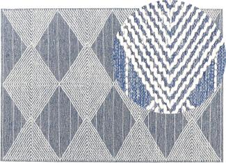 Teppich Wolle beige blau 160 x 230 cm geometrisches Muster Kurzflor DATCA
