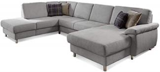 CAVADORE Wohnlandschaft Winstono mit Federkern / U-Form mit Bettfunktion und Longchair rechts / 317 x 88 x 220 / Hellgrau