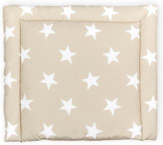 KraftKids Wickelauflage in große weiße Sterne auf Beige, Wickelunterlage 75x70 cm (BxT), Wickelkissen, USW112, 75 x 70 cm