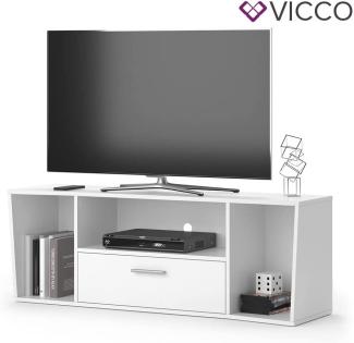 Vicco TV-Lowboard TV-Regal Fernsehregal Adan Weiß 130x47 cm modern Wohnzimmer TV-Tisch Fernsehtisch Wohnzimmertisch Ablage asymmetrisch