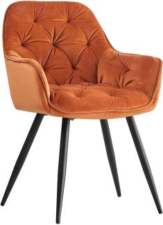 Greneric 1X Set Esszimmerstuhl aus Stoff (Samt) Wohnzimmerstuhl Farbauswahl Retro Design Armlehnstuhl Stuhl mit Rückenlehne Sessel Metallbeine Schwarz (Orange, 1)…