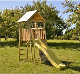 Wendi Toys Holz Spielturm Falke | inkl. Rutsche und Kletterwand | Natur | 280x110x270 cm