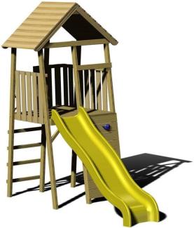 Wendi Toys Holz Spielturm Falke | inkl. Rutsche und Kletterwand | Natur | 280x110x270 cm