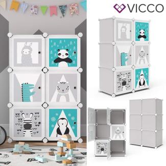 Vicco 'ANDY' Kinderschrank, DIY modular, blau/weiß/grau, mit Kleiderstange, 6 Fächer