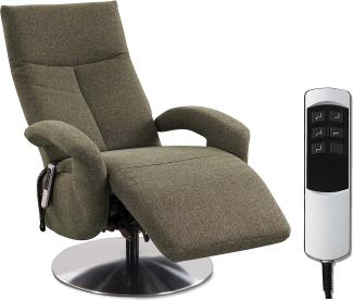 CAVADORE TV-Sessel Tirol / Fernsehsessel mit elektrisch verstellbarer Relaxfunktion / 2 E-Motoren / 74 x 112 x 82 / Strukturstoff: Grün