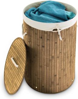 Relaxdays Wäschekorb Bambus, faltbare Wäschetonne mit Deckel, Volumen 70 l, Wäschesack Baumwolle, rund Ø 41 cm, natur
