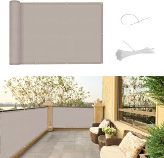 SUNNY GUARD Balkon Sichtschutz 90x500cm Balkonabdeckung PES UV-Schutz Balkonverkleidung wetterfester,mit Kabelbinder,Taupe