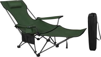 WOLTU Campingstuhl klappbarer Angelstuhl ultraleichter Stuhl Liegestuhl mit Lehne Fußstütze Getränkehalter Aufbewahrungstasche Sonnenstuhl belastbar 150 kg Faltstuhl aus Oxford-Gewebe Grün