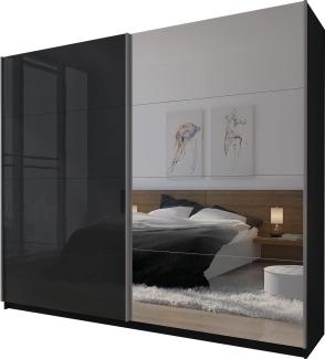 Domando Kleiderschrank Sila Modern für Schlafzimmer Breite 244cm, Schwebetüren, Hochglanz, Spiegel in Schwarz Matt und Schwarz Hochglanz mit Spiegel